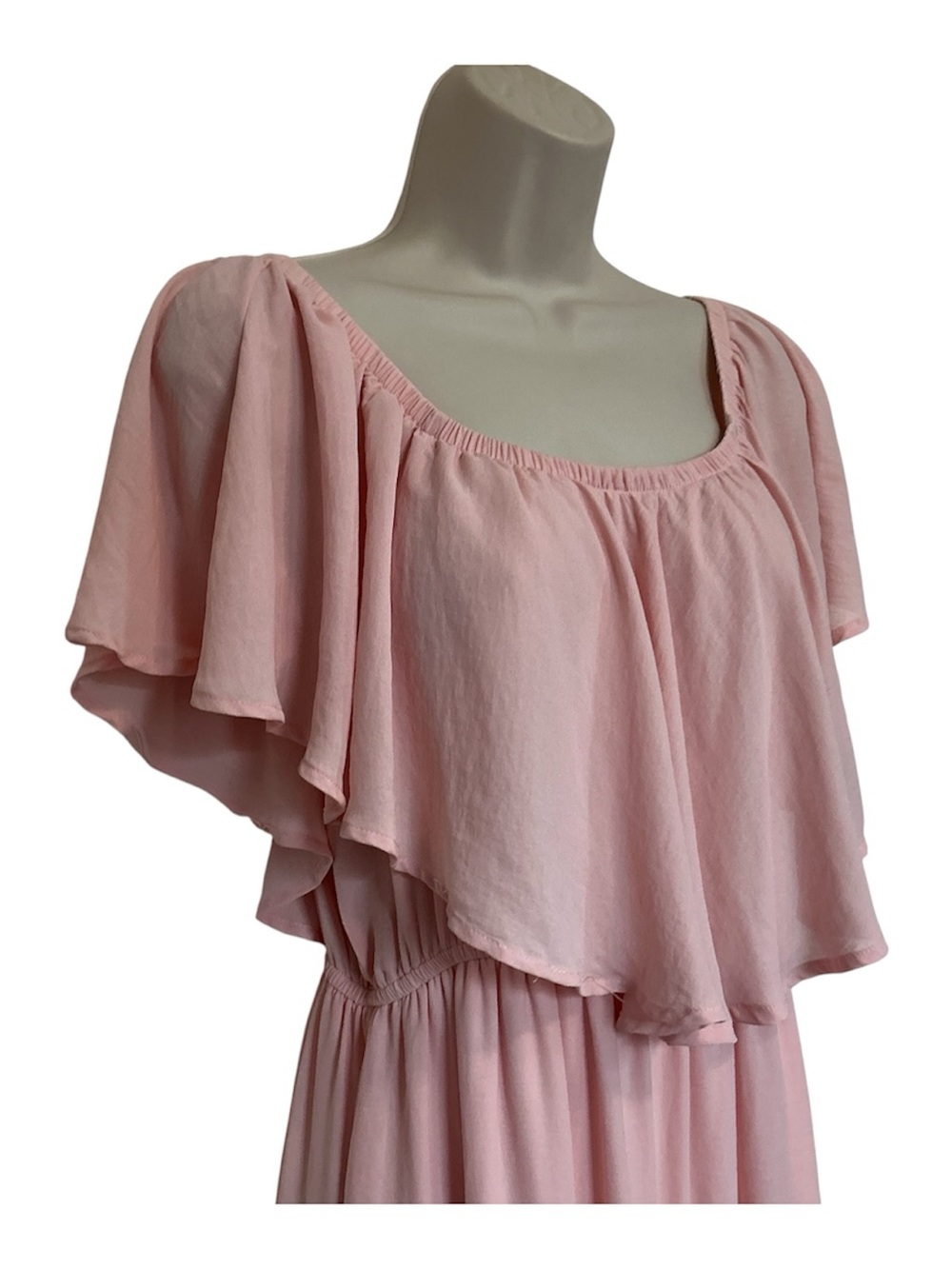 Venus Blush Pink Off Shoulder Maxi Dress Tiered Ruffle Size 12 Bridesmaid Boho - Picture 5 of 14